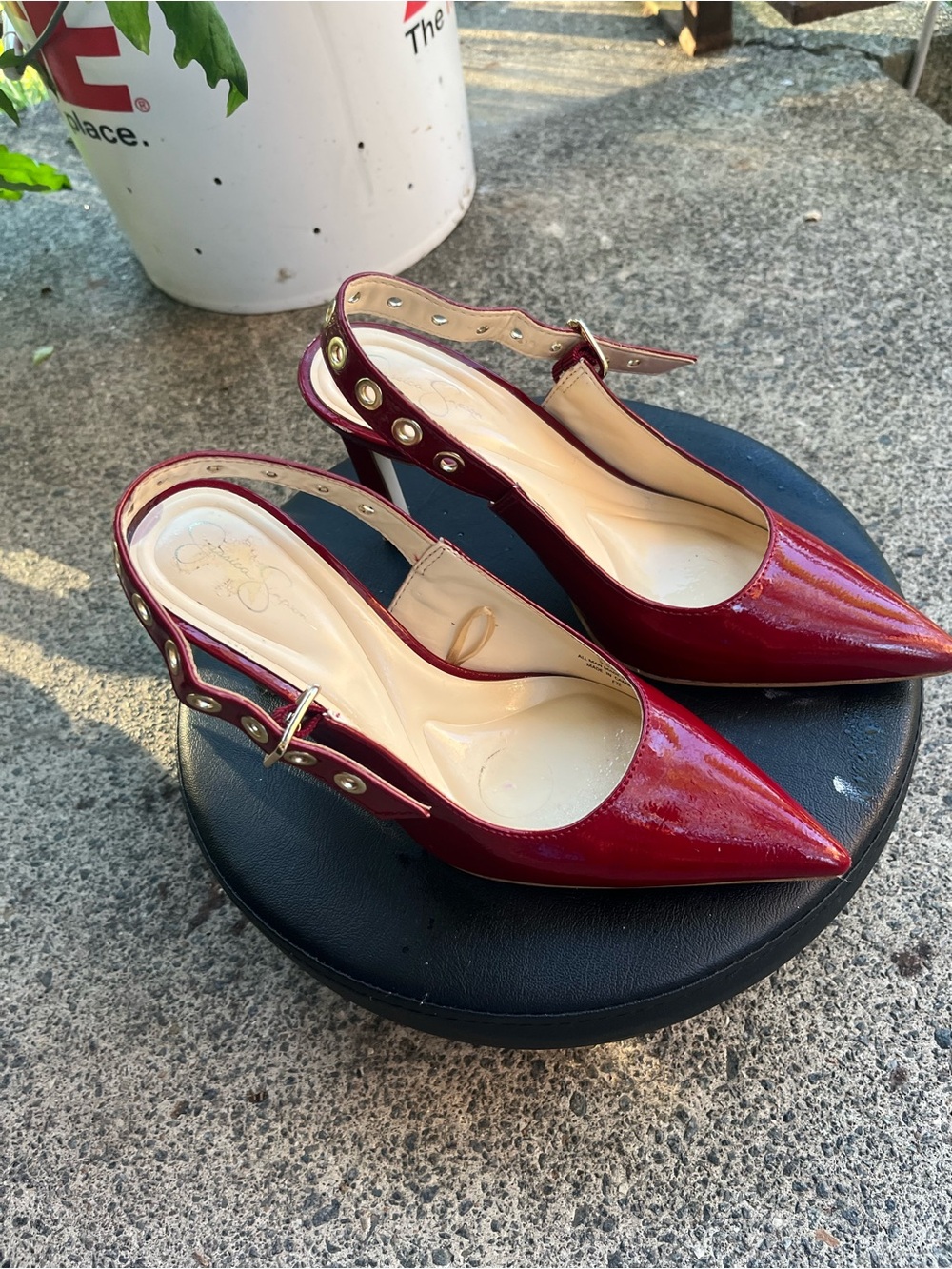Jessica Simpson Patent Pointed-Toe Slingback Heels in Wine Red